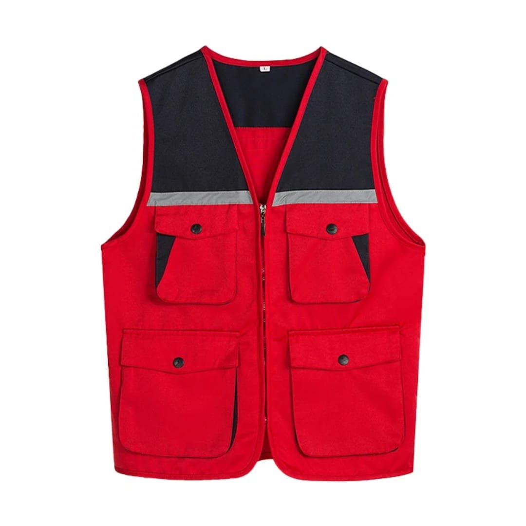 Gilet multipoches rouge / noir